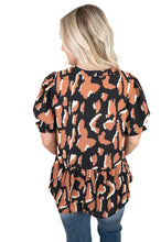 Black Leopard V Neck Top