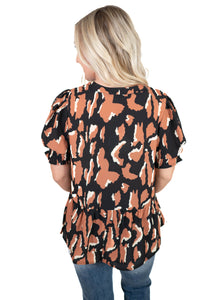 Black Leopard V Neck Top