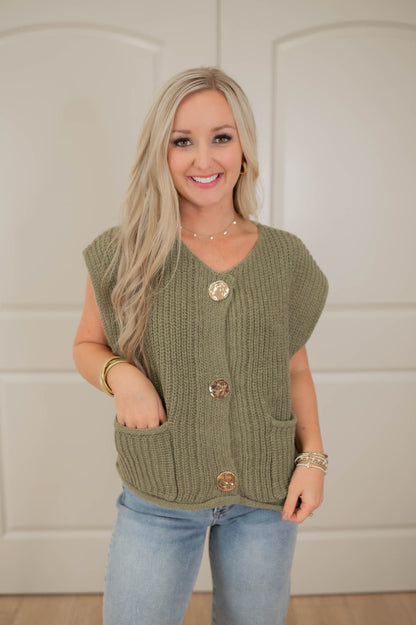 Chic & Cozy Olive Knit Sweater Vest