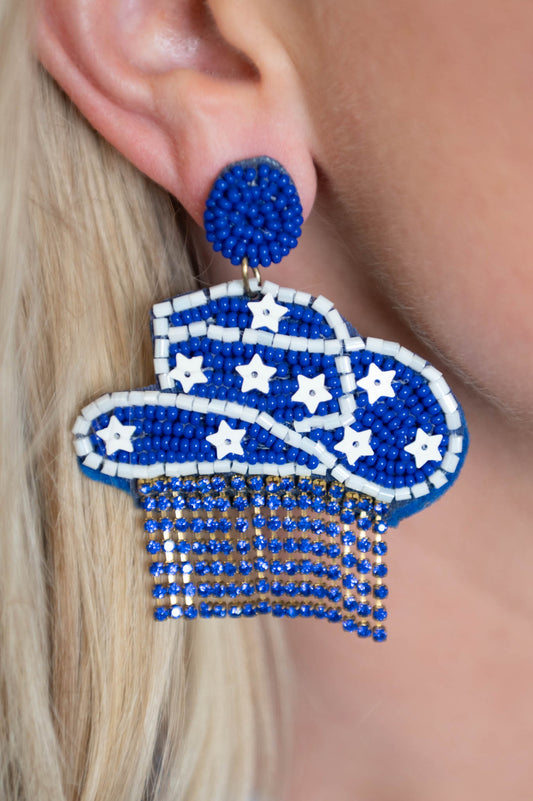 Royal Blue Cowgirl Beaded Earrings