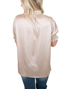 Beige Satin Button Down