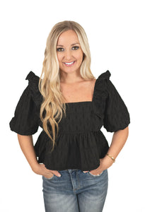 Black Monochromatic Textured Top
