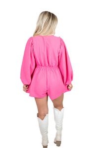 Fuchsia V Neck Romper