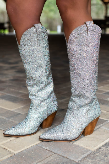 Silver Rhinestone Boots