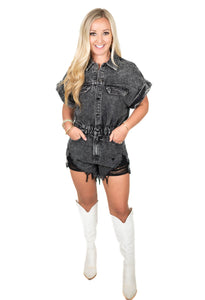 Backroad Riding Black Denim Romper