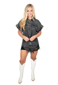 Black Washed Denim Romper