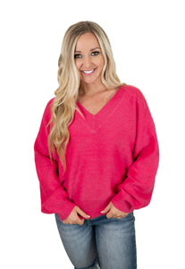 Fuchsia V Neck Sweater