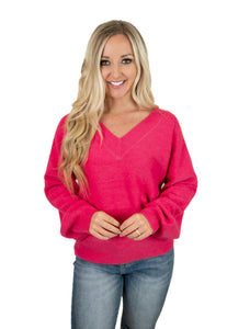 Fuchsia V Neck Sweater