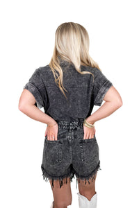 Backroad Riding Black Denim Romper