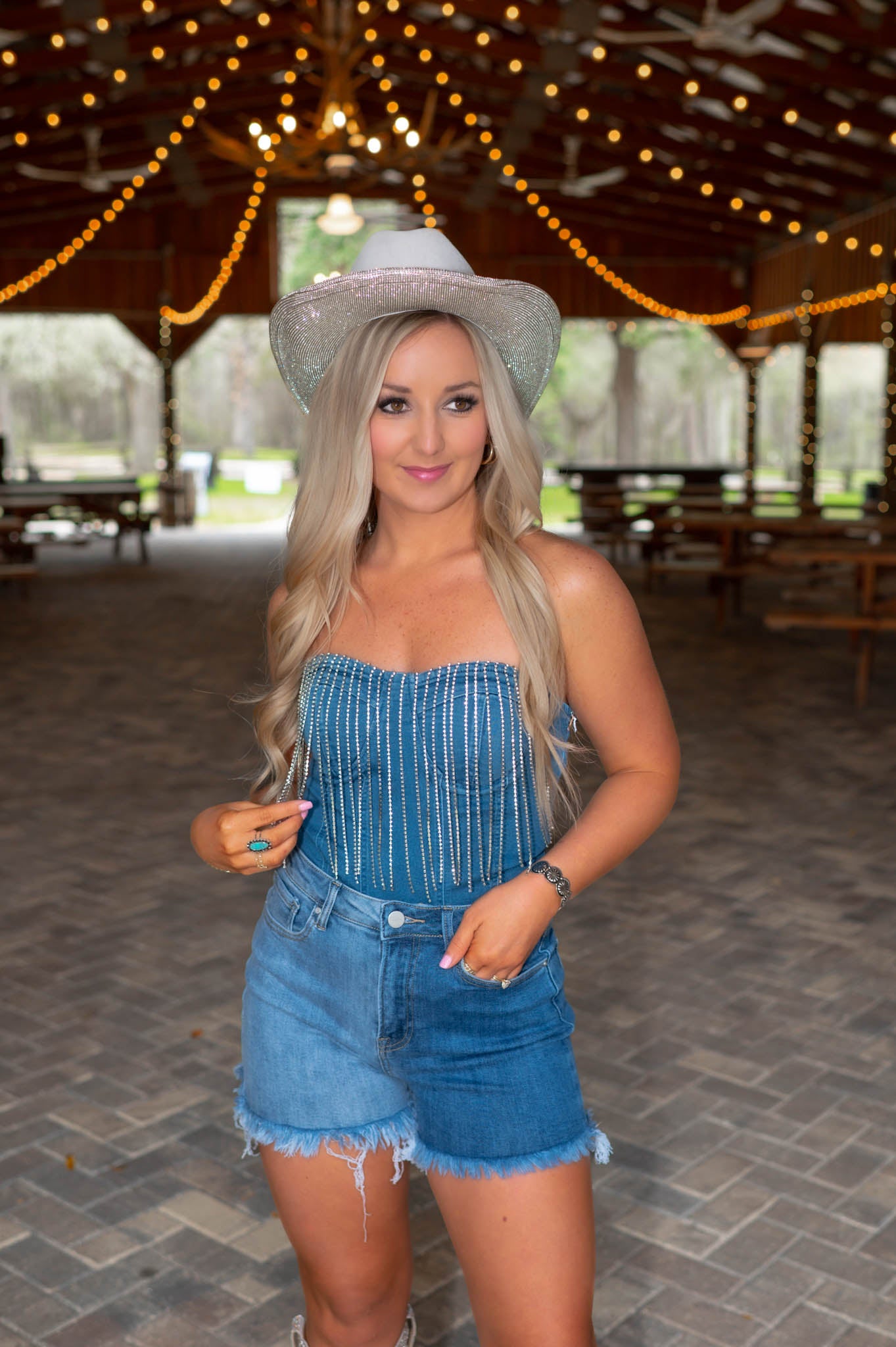 Gemstone Glam Denim Bodysuit