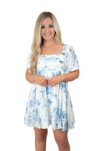 Give It A Go White/Blue Babydoll Dress