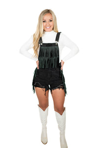 Fringe/Studded Black Denim Overalls