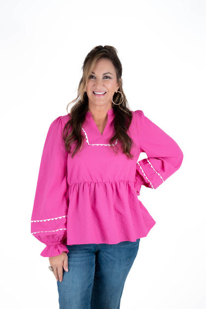 Fuchsia Textured Babydoll Top