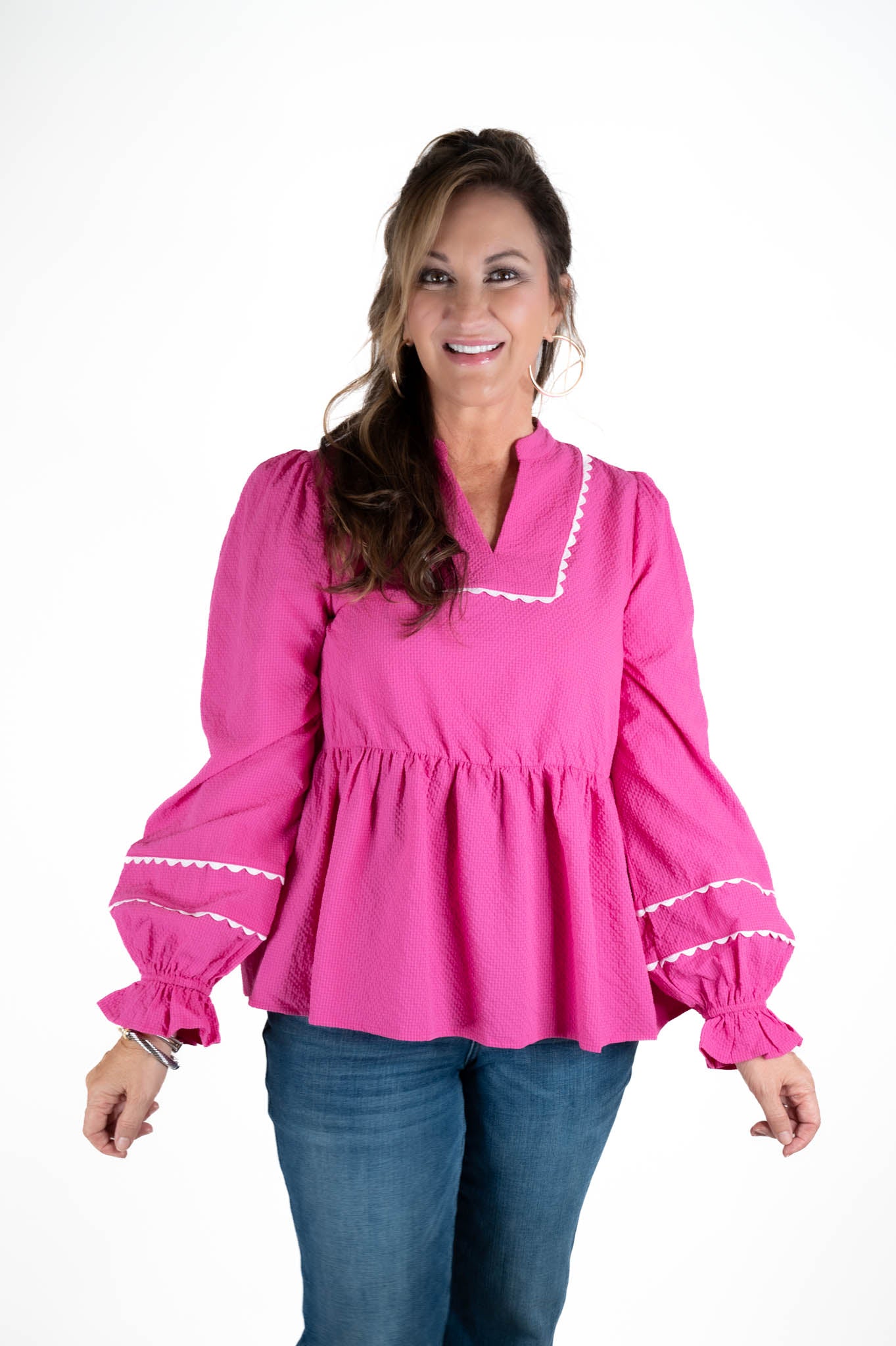 Fuchsia Textured Babydoll Top