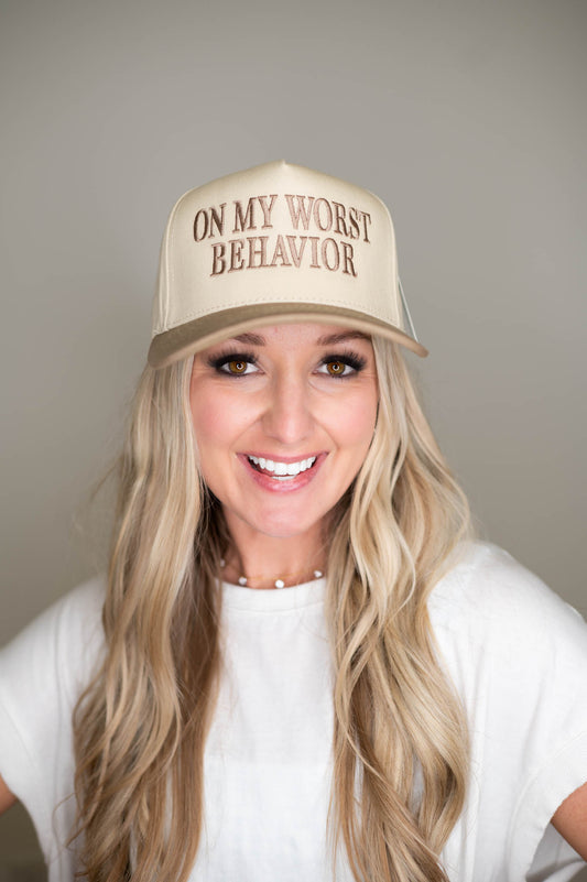 On My Worst Behavior Beige Hat