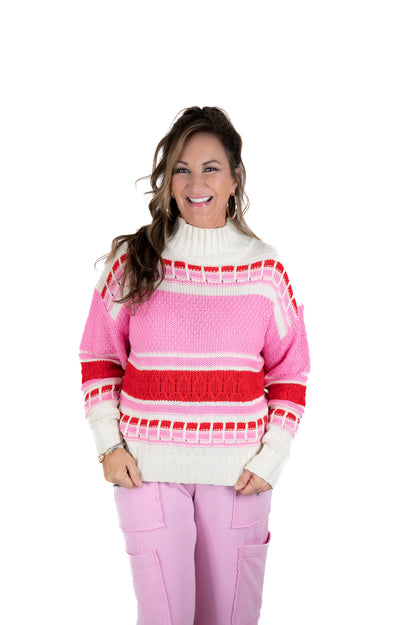 Pink/Red Cable Knit Sweater