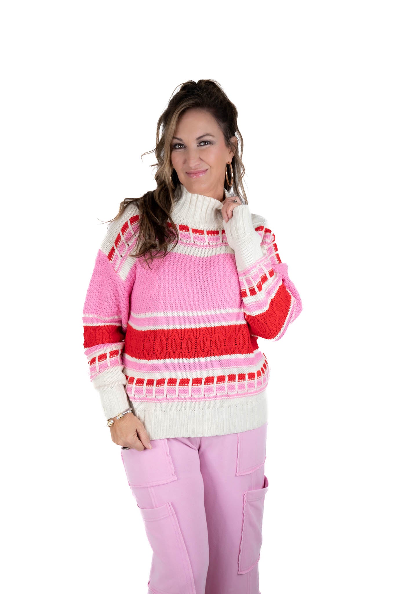 Pink/Red Cable Knit Sweater
