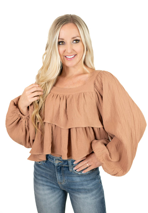 Camel Puff Sleeve Top