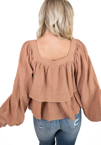 Camel Puff Sleeve Top