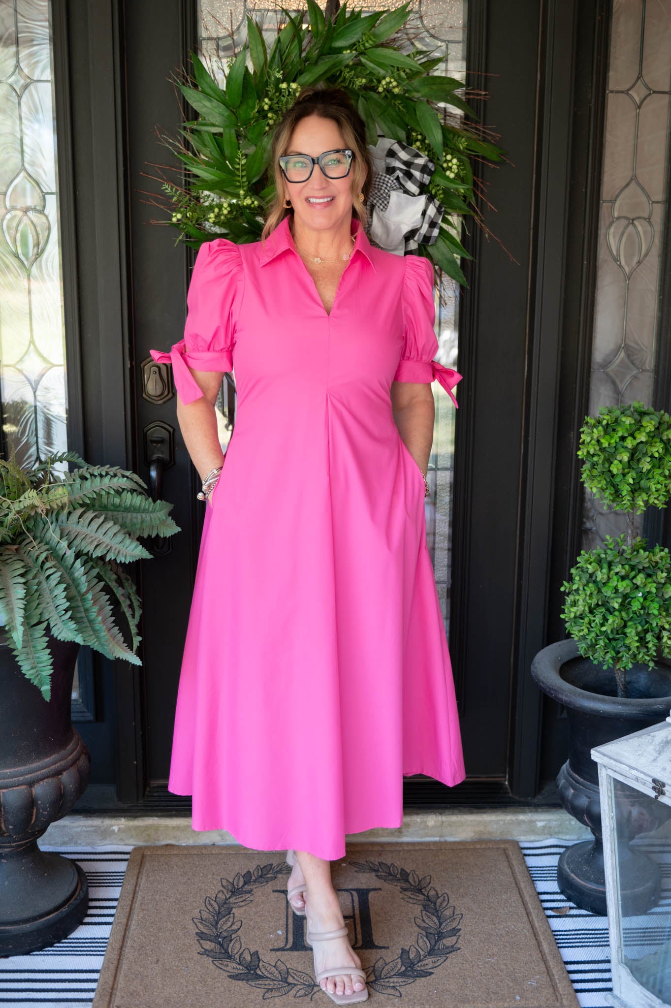 Barbie Pink Bow Tie Midi Dress
