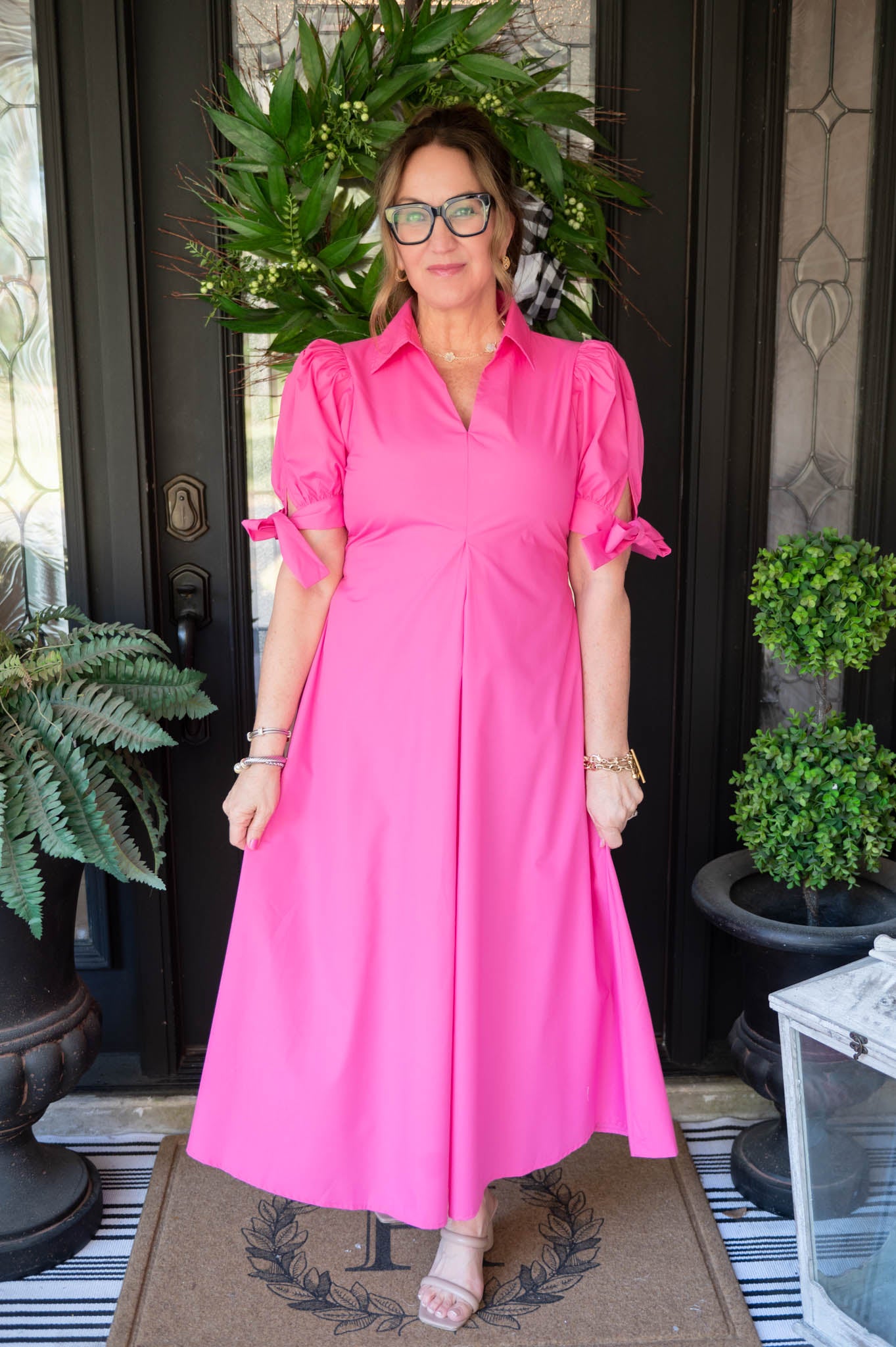 Barbie Pink Bow Tie Midi Dress