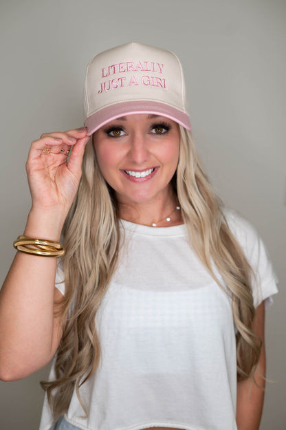 Literally Just A Girl Pink Embroidered Hat