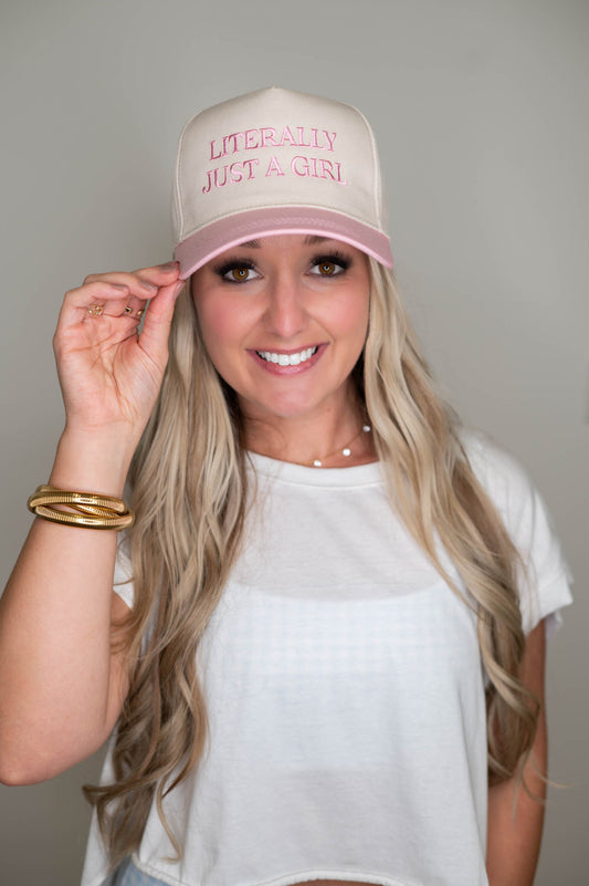 Literally Just A Girl Pink Embroidered Hat