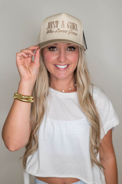 Just A Girl Who Loves Jesus Beige Hat