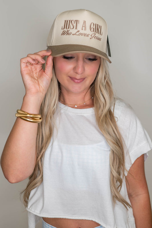 Just A Girl Who Loves Jesus Beige Hat