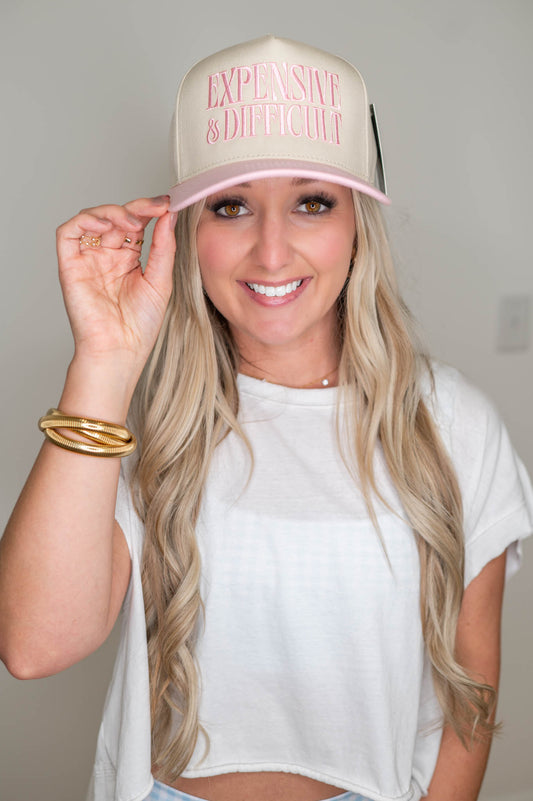 Expensive & Difficult Pink Embroidered Hat