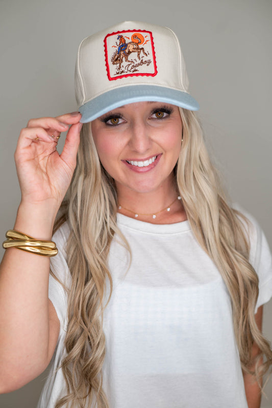Detailed Cowboy Horse Embroidery Patch Denim Cap
