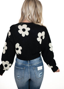 Black Daisy Cropped Sweater