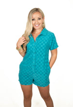 Teal Checkered Knit Romper