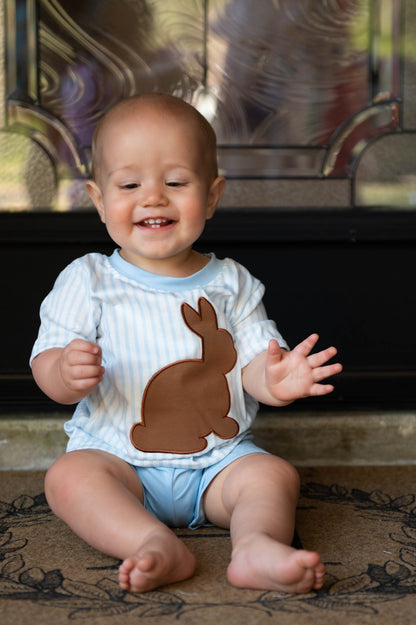 Boys Blue Striped Easter Bunny Shorts Set