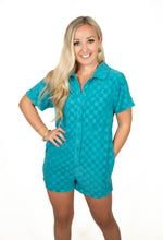Teal Checkered Knit Romper
