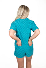 Teal Checkered Knit Romper