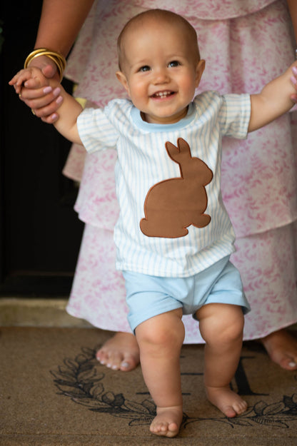 Boys Blue Striped Easter Bunny Shorts Set