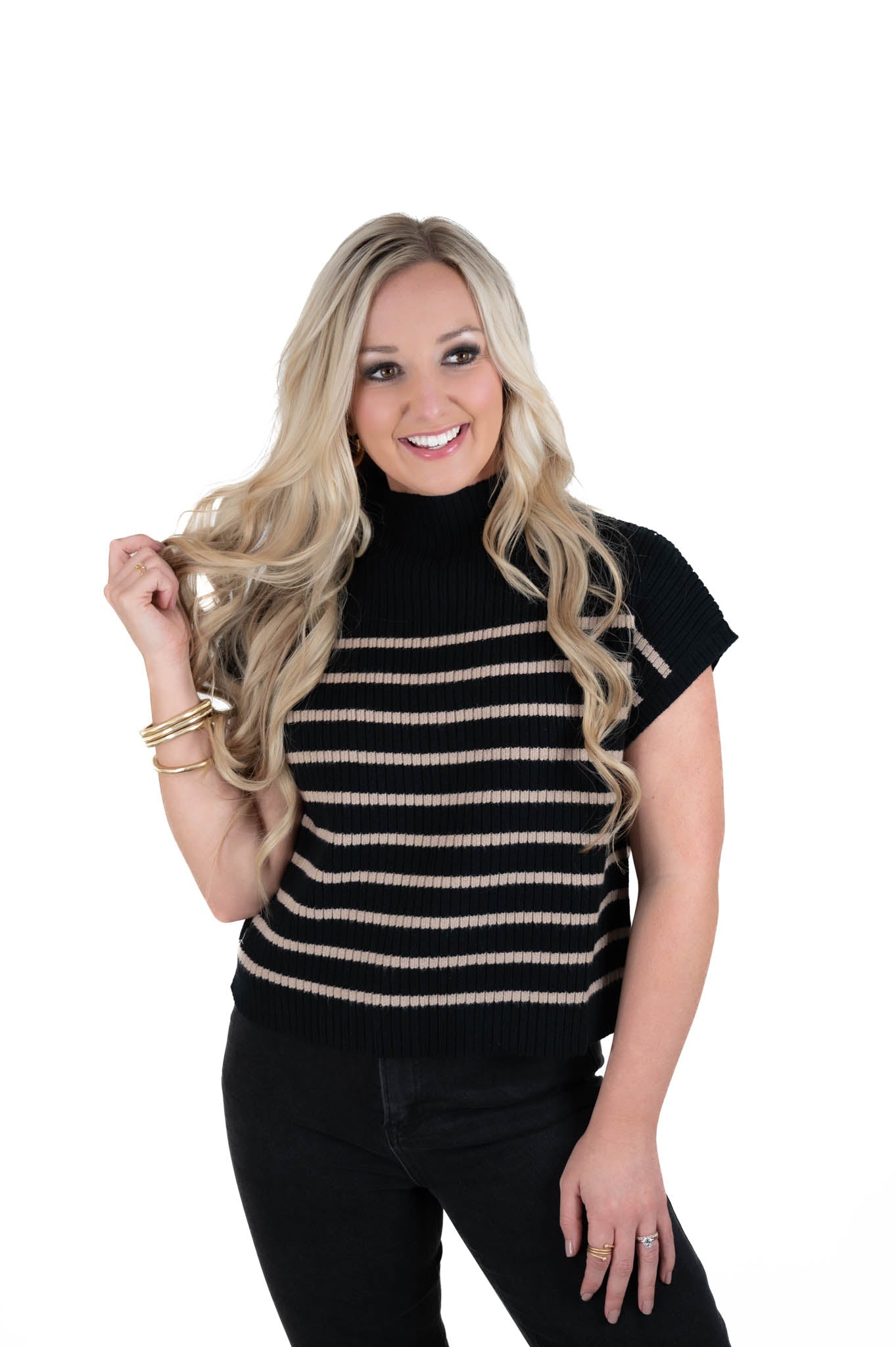 Black/Taupe Striped Sweater Top