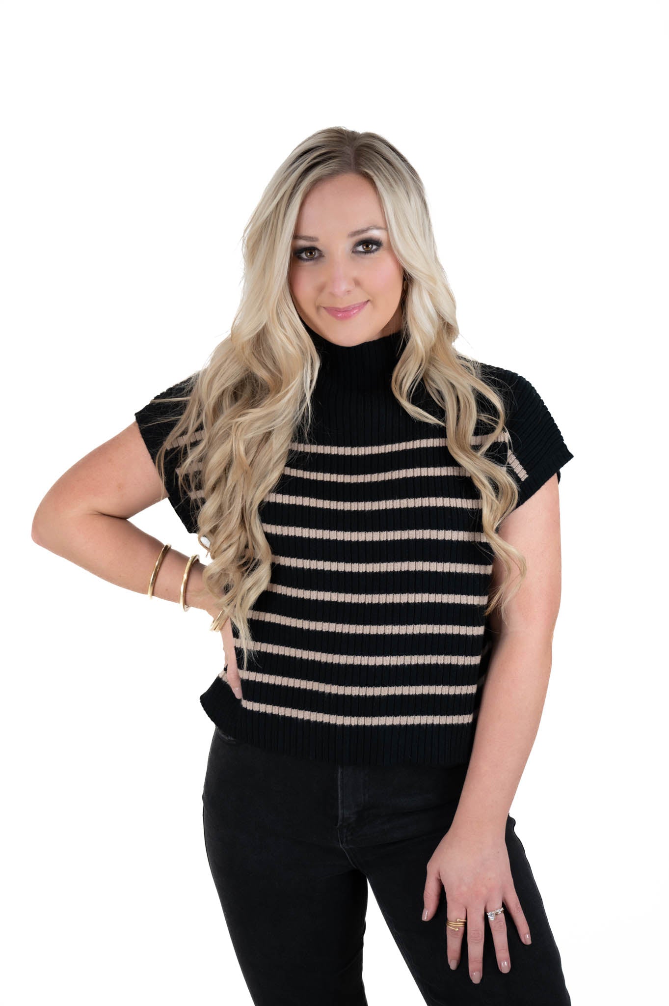 Black/Taupe Striped Sweater Top