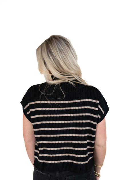 Black/Taupe Striped Sweater Top