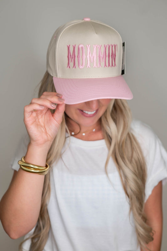 MOMMIN' Pink Embroidered Hat