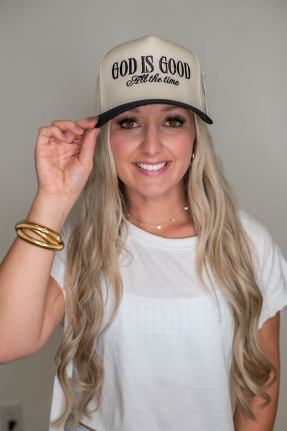 God Is Good All The Time Black Embroidered Hat