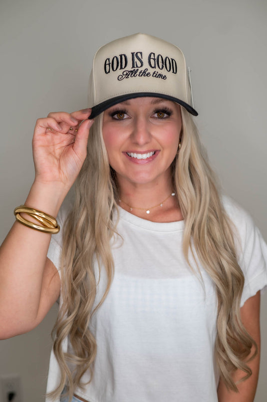 God Is Good All The Time Black Embroidered Hat
