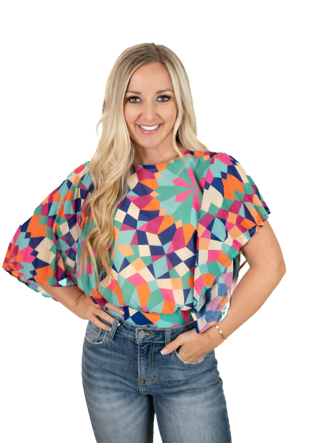 Mix Print Pleated Top