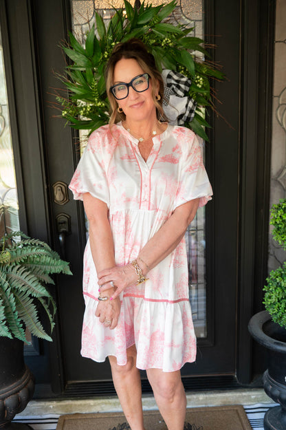 Pink Landscape Printed Dress