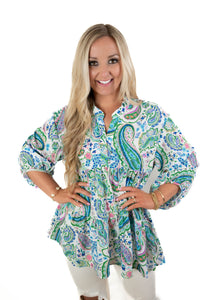 Off The Path Green Paisley Top