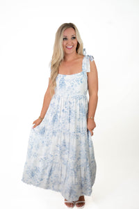 Admire You White/Blue Midi Dress