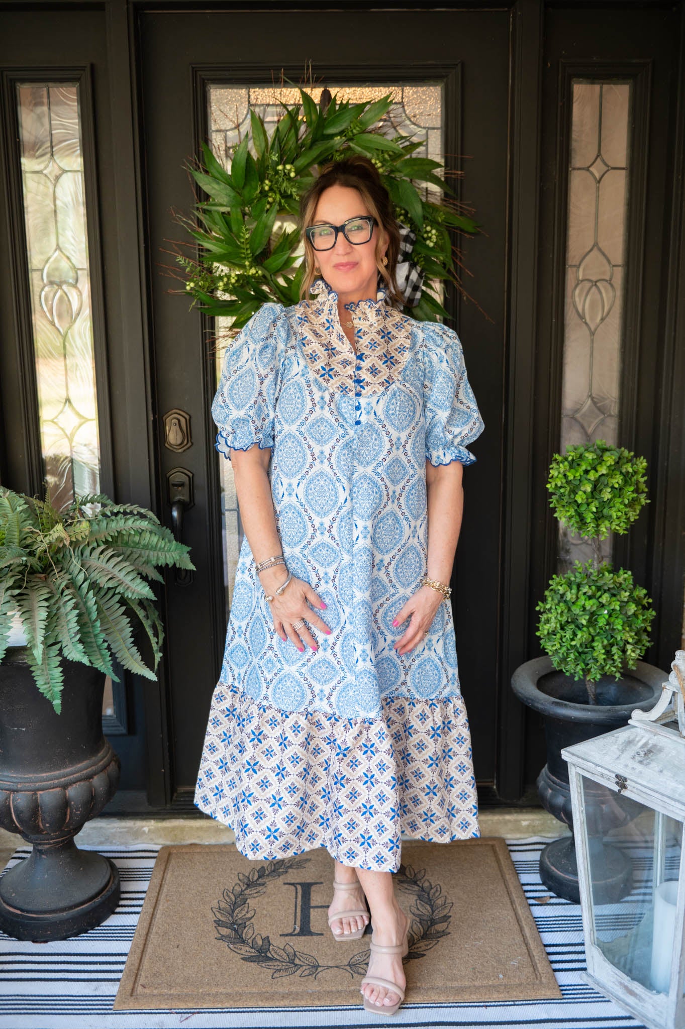 Blue Floral Printed Midi Dress