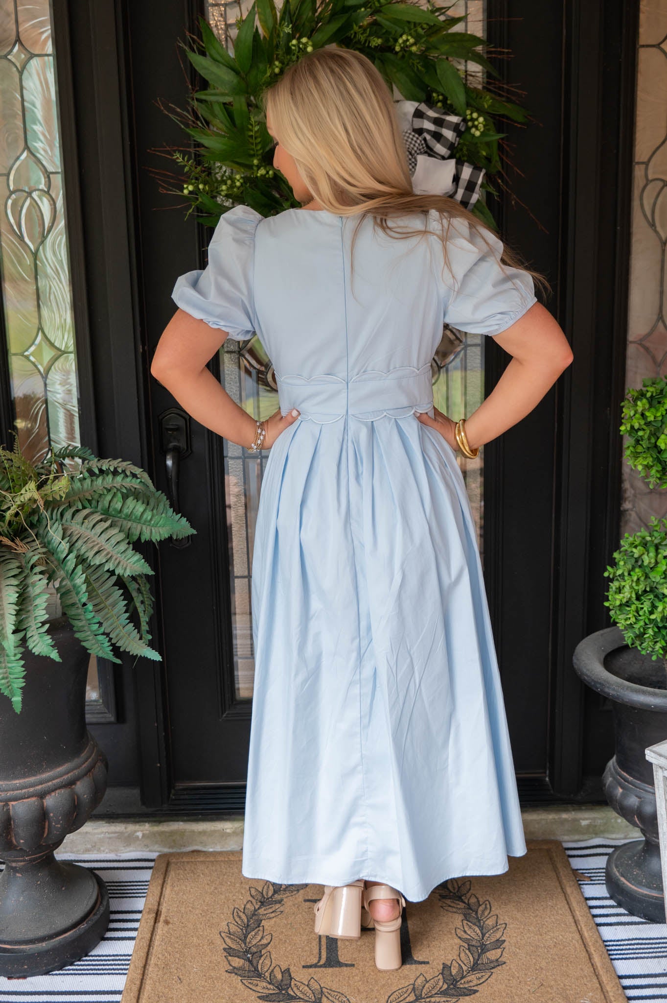 Blue Scalloped Midi Dress