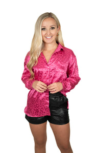 Pink Silk Leopard Top